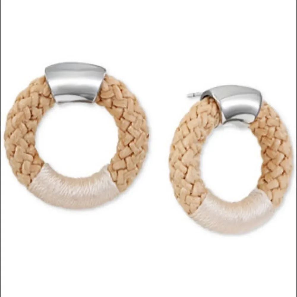 Alfani Silver-Tone Braided Rope Doorknocker Drop Earrings, 1" New